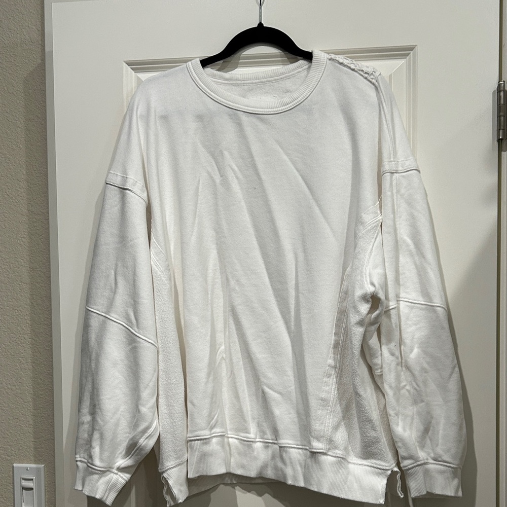 Aerie oversized white crewneck  sweatshirt with crochet yoke Large